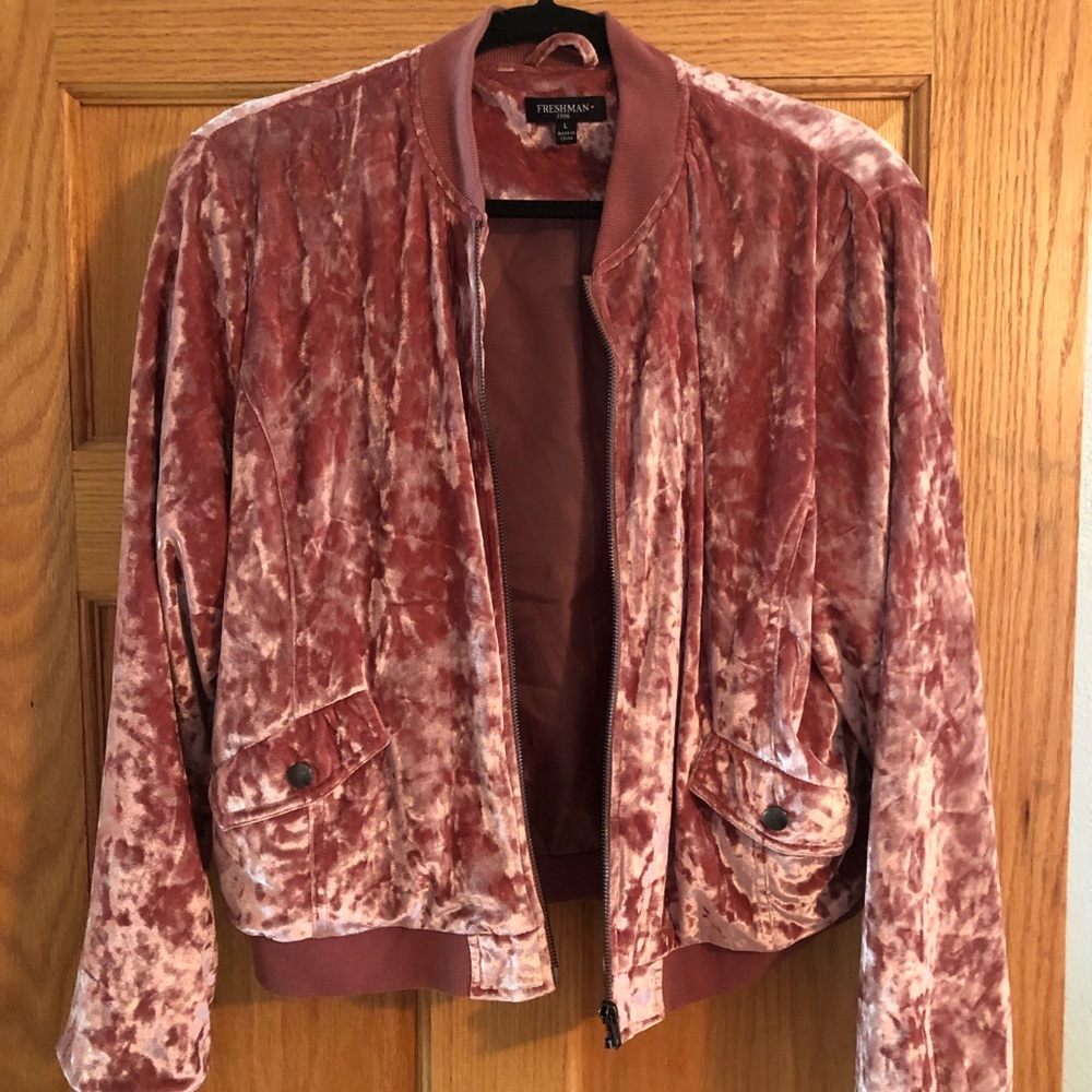 Freshman Pink Velour Bomber Jacket